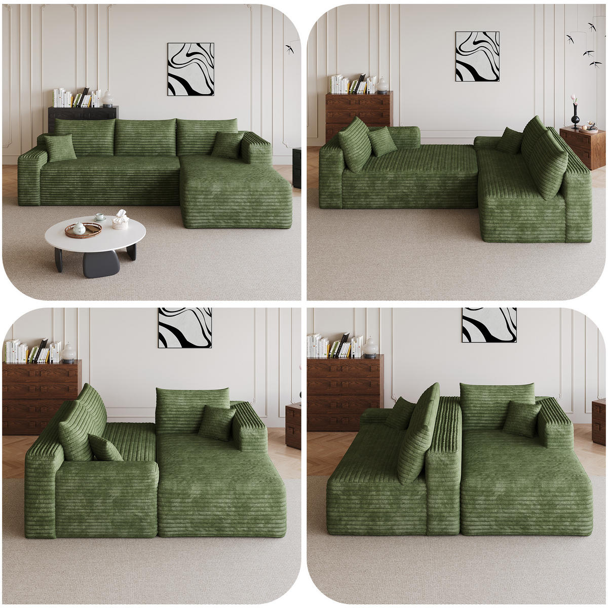 ECKSOFA Stoff Grün modular - Grün, Textil (241/151cm) - WISHDOR