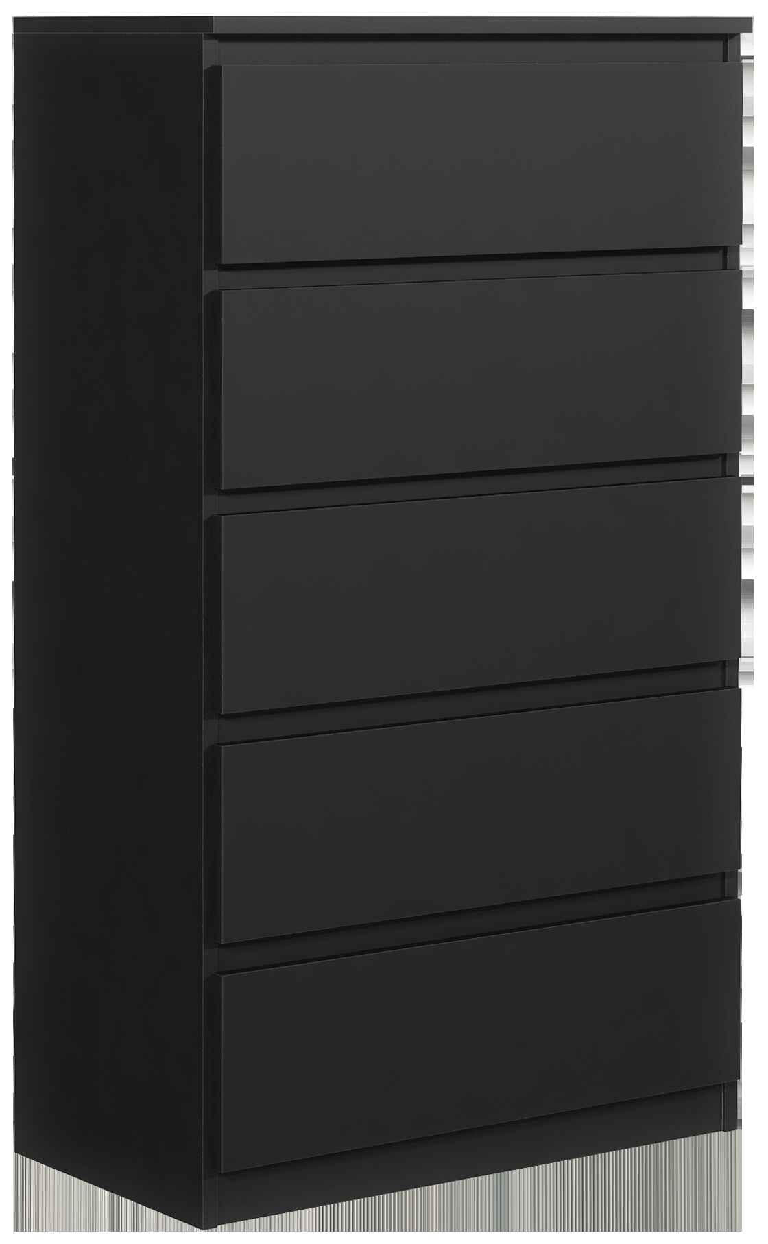 KOMMODE NUDO 70/124,5/39cm mit 5 Schubladen Türen Schwarz - Schwarz, Holzwerkstoff (70/124.5/39cm) - MASSENO