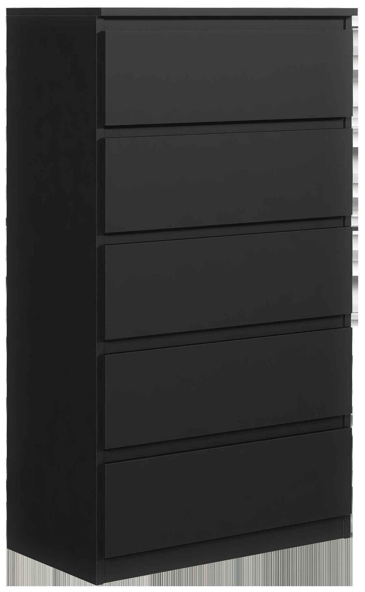 KOMMODE NUDO 70/124,5/39cm mit 5 Schubladen Türen Schwarz - Schwarz, Holzwerkstoff (70/124.5/39cm) - MASSENO