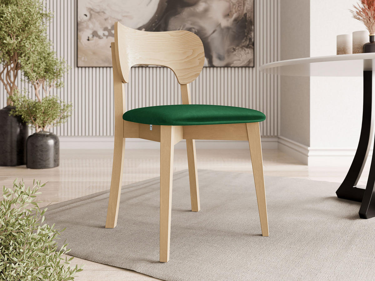 WOHNZIMMER STUHL KT64, Holzfarbe: Buche - Buchefarben/Grün, Holz/Textil (48/80/51cm) - MIRJAN24