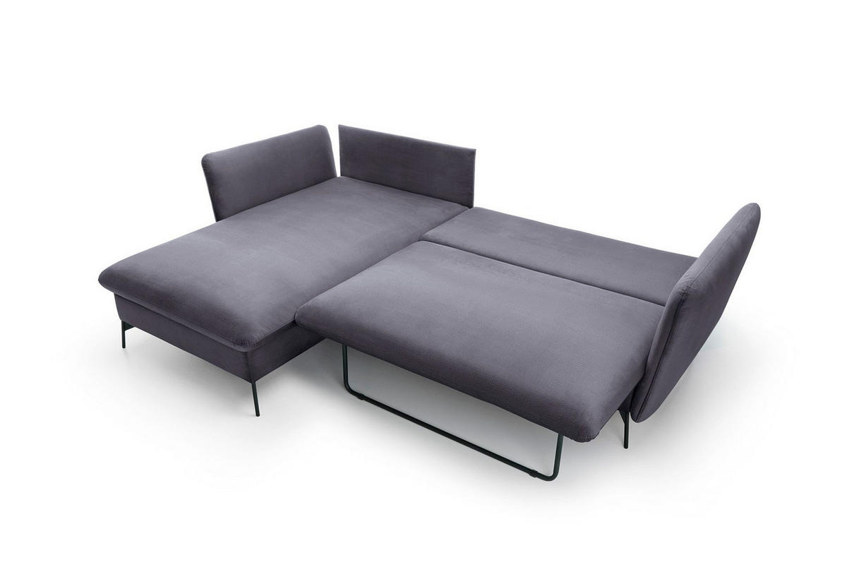 ECKSOFA FERRO Grau Velours-Stoff mit Schlaffunktion - Grau, Holz (258/167cm) - MASSENO