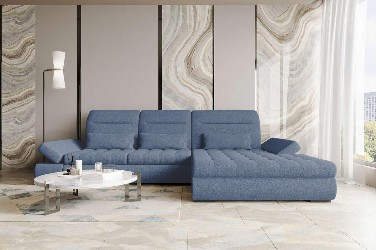 ECKSOFA Toscana Plus Strukturstoff inkl. Schlaffunktion - Blau, Textil (300/179cm) - 99rooms