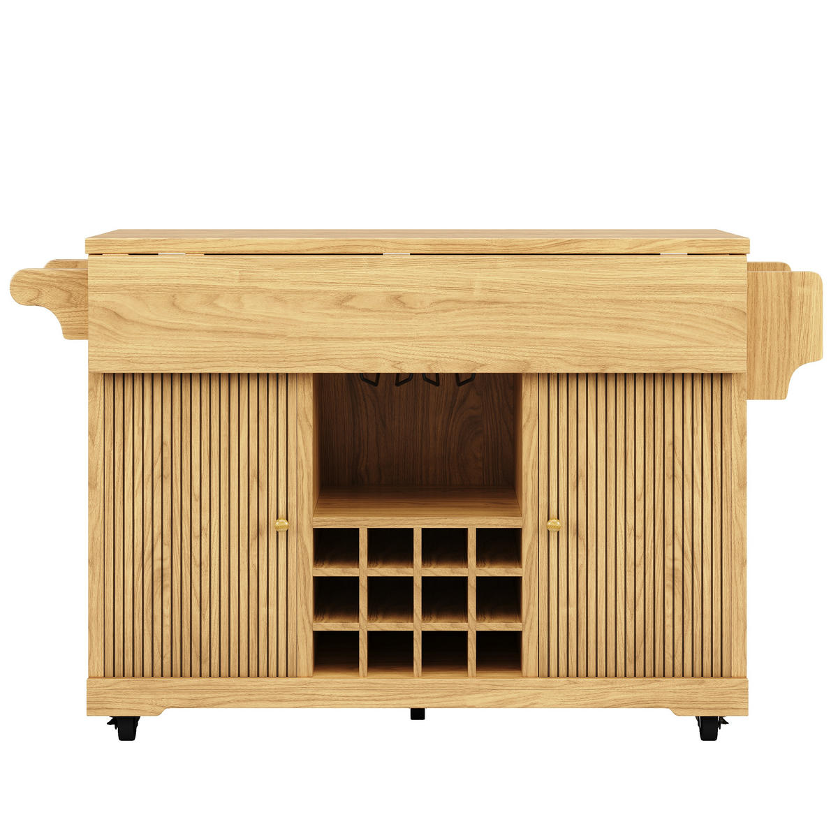 KÜCHENINSEL 142.8/40/95 cm Naturholz mit Stauraum, verstellbaren Böden und Weinflaschenhalter - Eichefarben, Holz (80/95/142.5cm) - Oxeza