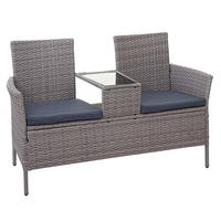 POLY-RATTAN SITZBANK MIT TISCH Hellgrau, Grau - Hellgrau/Grau, Kunststoff (132/84/55cm) - MCW