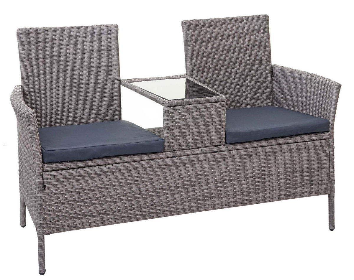 POLY-RATTAN SITZBANK MIT TISCH Hellgrau, Grau - Hellgrau/Grau, Kunststoff (132/84/55cm) - MCW
