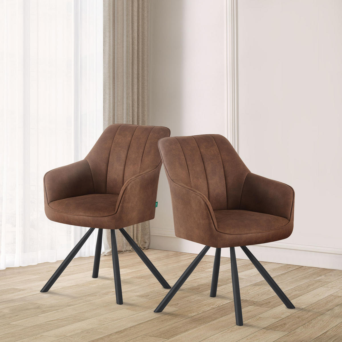ESSZIMMERSTUHL THOMAS-INES 2er-Set 180° drehbar - Schwarz/Braun, Textil (57/85/62cm) - DUBI Möbel