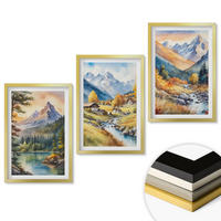 WANDBILDER 3er Set - 40x60 cm Goldrahmen - Berglandschaft mit einem Fluss - Goldfarben, Kunststoff (40/60cm) - ArtPrintCave