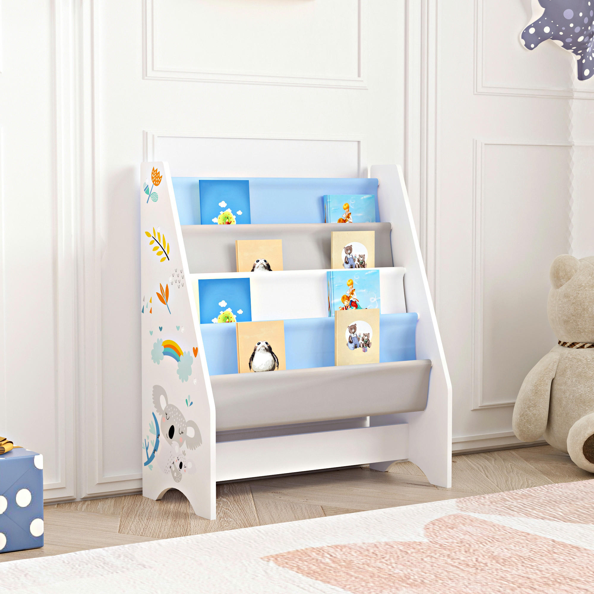 KINDERREGAL Fisterra - Blau/Weiß, Holzwerkstoff/Textil (62/74/29cm) - [en.casa]