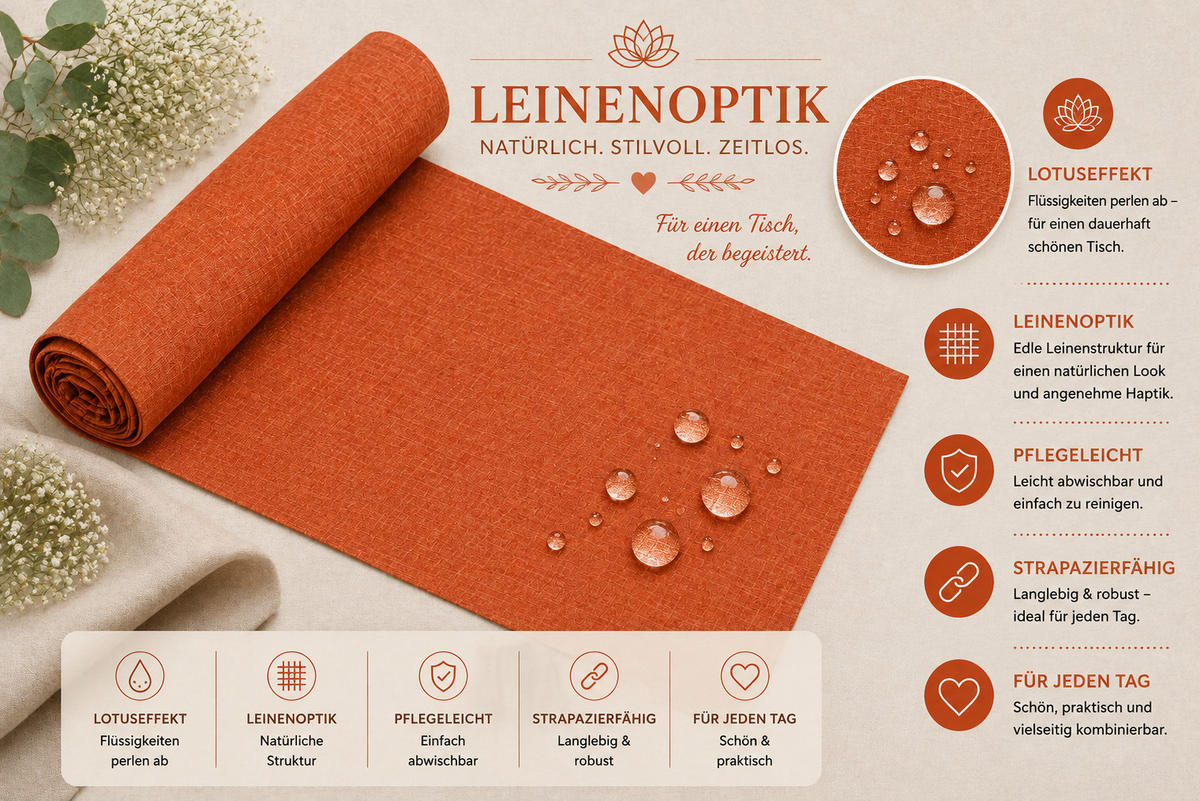 TISCHLÄUFER 33/160 cm Terracotta Leinenoptik - Terracotta, Textil (33/160cm) - TiborTex