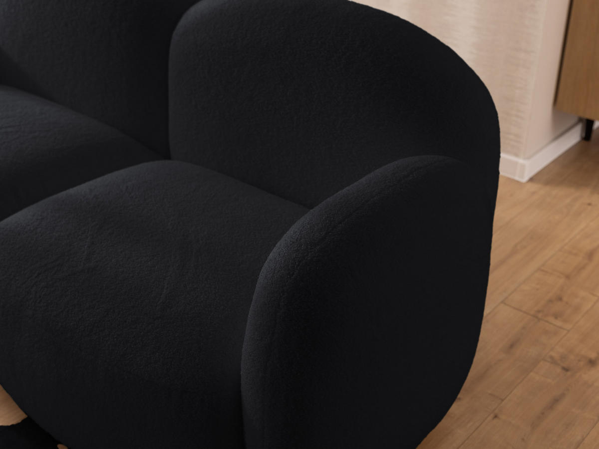 ECKSOFA Nuvola mit abgerundetem Design Schwarz Bouclé-Stoff - Ottomane Links - Schwarz, Holz/Kunststoff (268/146cm) - S-Style Möbel