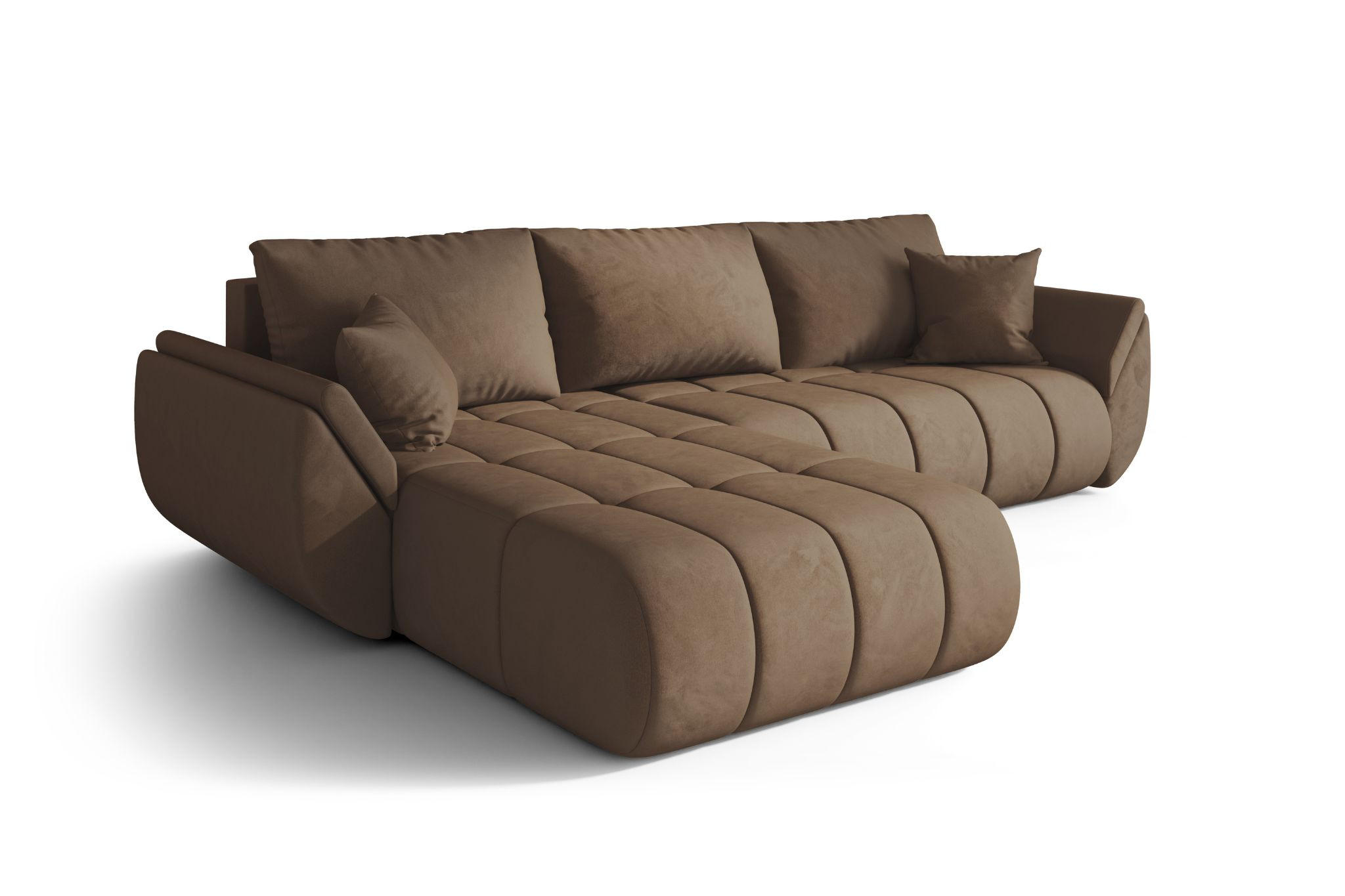 ECKSOFA TOKYO PREMIUM mit Schlaffunktion, Stoff MONOLITH, Hellbraun, Links - Hellbraun, Holz (280/190cm) - Kaiser Möbel