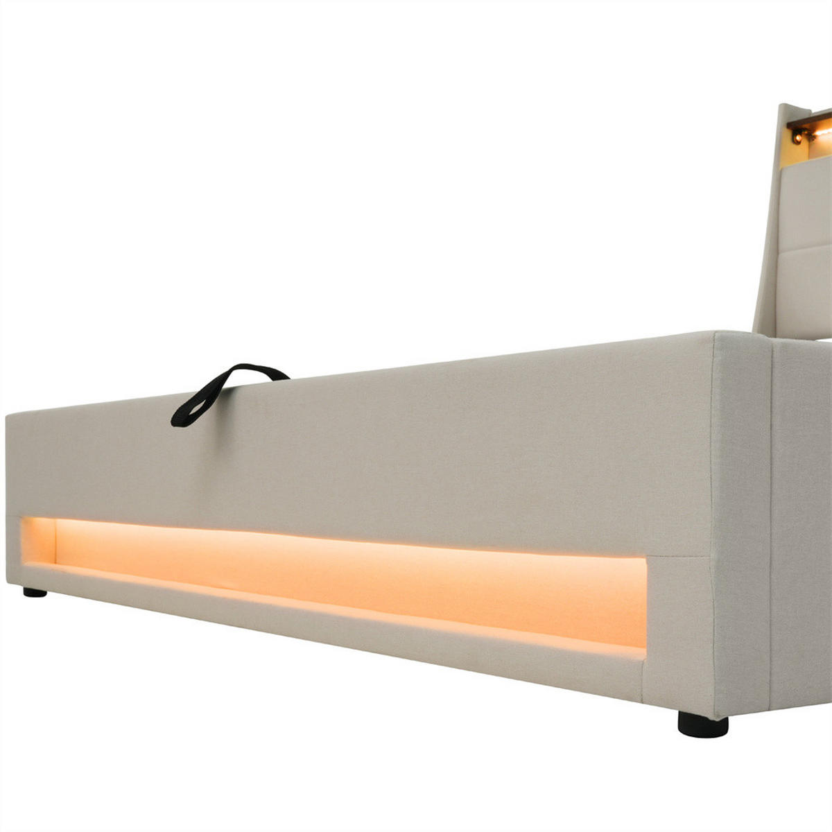 POLSTERBETT 140/200 cm in Linen mit USB - Beige, Holz/Textil (140/200cm) - KOMHTOM