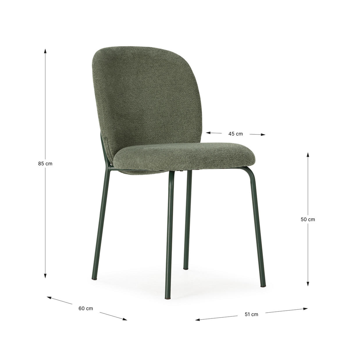 SADA 4 látkových židlí s kovovými nohami, výška 85 cm - NOA - zelená barva, textil (48/85/57.5cm) - Calicosy