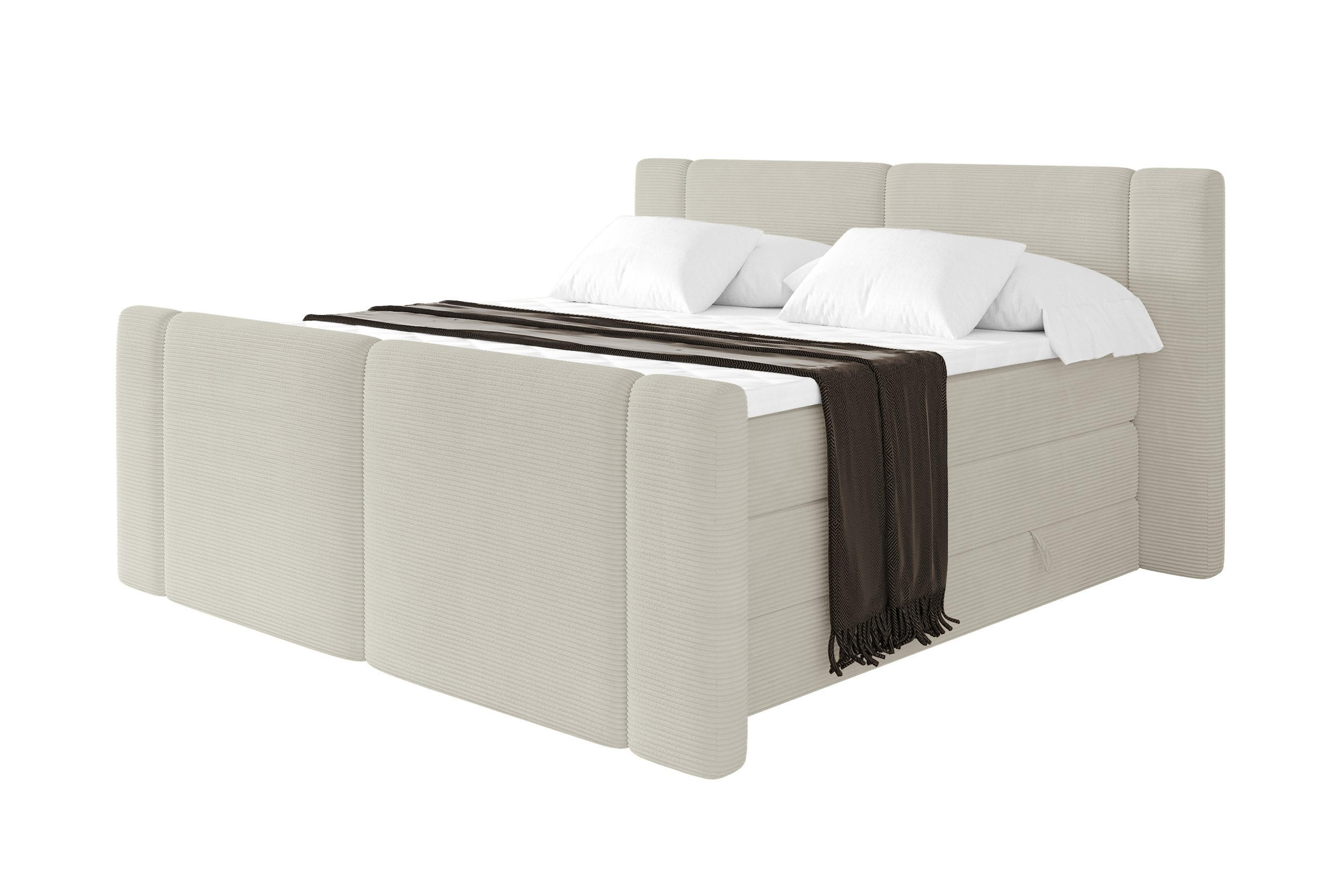 BOXSPRINGBETT mit Matratze H3/H4 - EVON KING Zanozek - 140x200 cm Creme - Creme, Holzwerkstoff (140/200cm) - ALTDECOR
