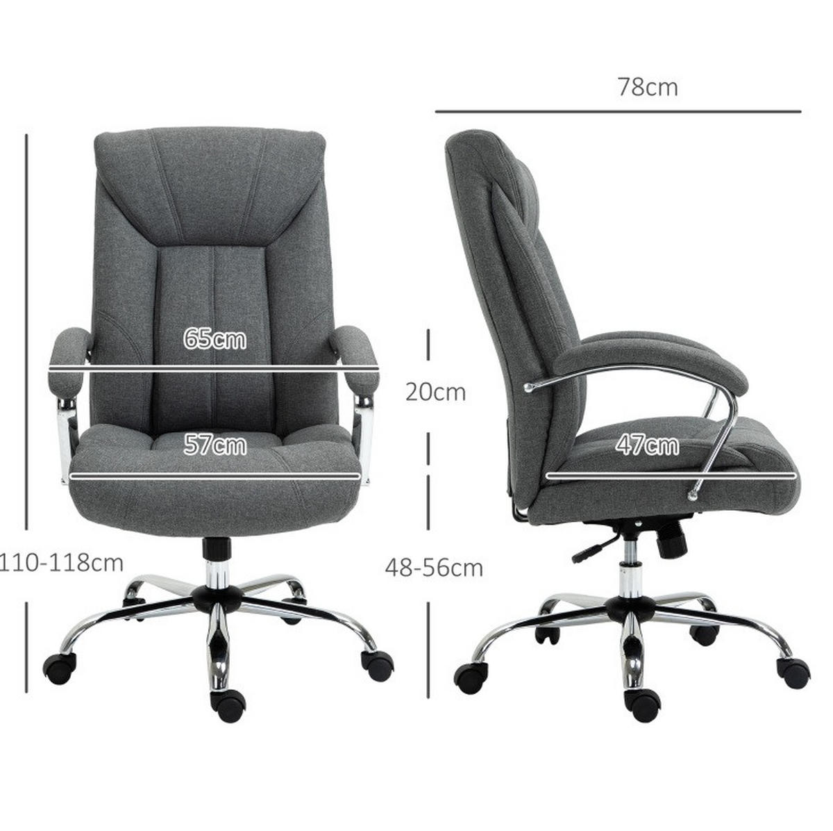 DREHSTUHL 65/78/110-118 cm, ergonomisch, höhenverstellbar und gepolstert, grau - Grau, Kunststoff (78/118/65cm) - Redom
