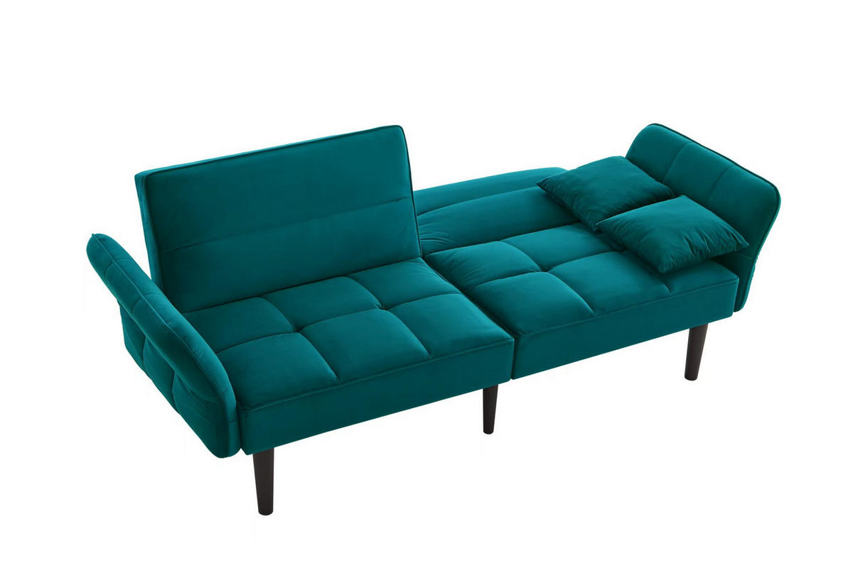 SCHLAFSOFA 2-in-1 mit Samtbezug und Armlehnen - Petrol, Kunststoff (176/76/78cm)