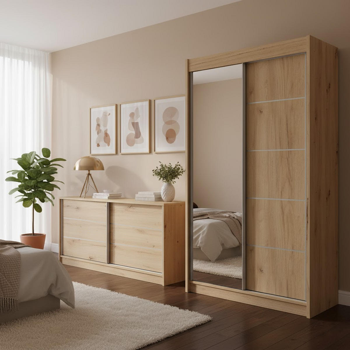 KOMMODE Mirela mit 2 Schiebetüren 160 cm, eiche Artisan - Eiche Artisan, Holzwerkstoff (161/85/43.5cm) - Beautysofa