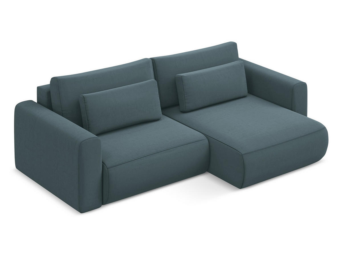 ECKSOFA mit Schlaffunktion Samt Stoff Blau - Blau/Petrol, Kunststoff/Textil (240/149cm) - Makamii