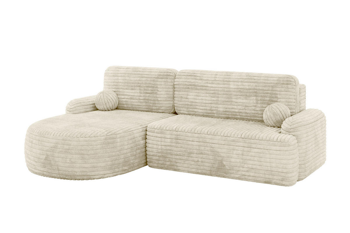 ECKSOFA mit Schlaffunktion und Bettkasten LIRA-L - 264x172x89 Creme - Ecru, Holzwerkstoff/Textil (264/172cm) - ALTDECOR