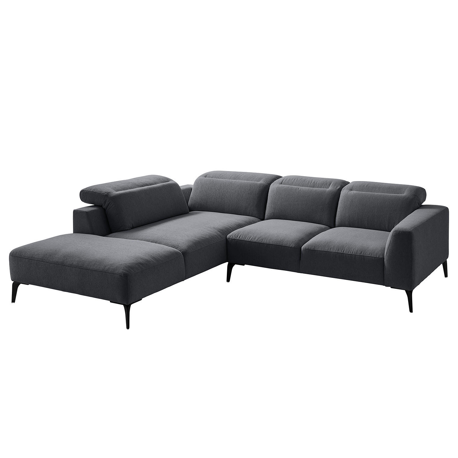 ECKSOFA mit Ottomane - Schwarz/Grau, Textil/Metall (263/238cm) - home24