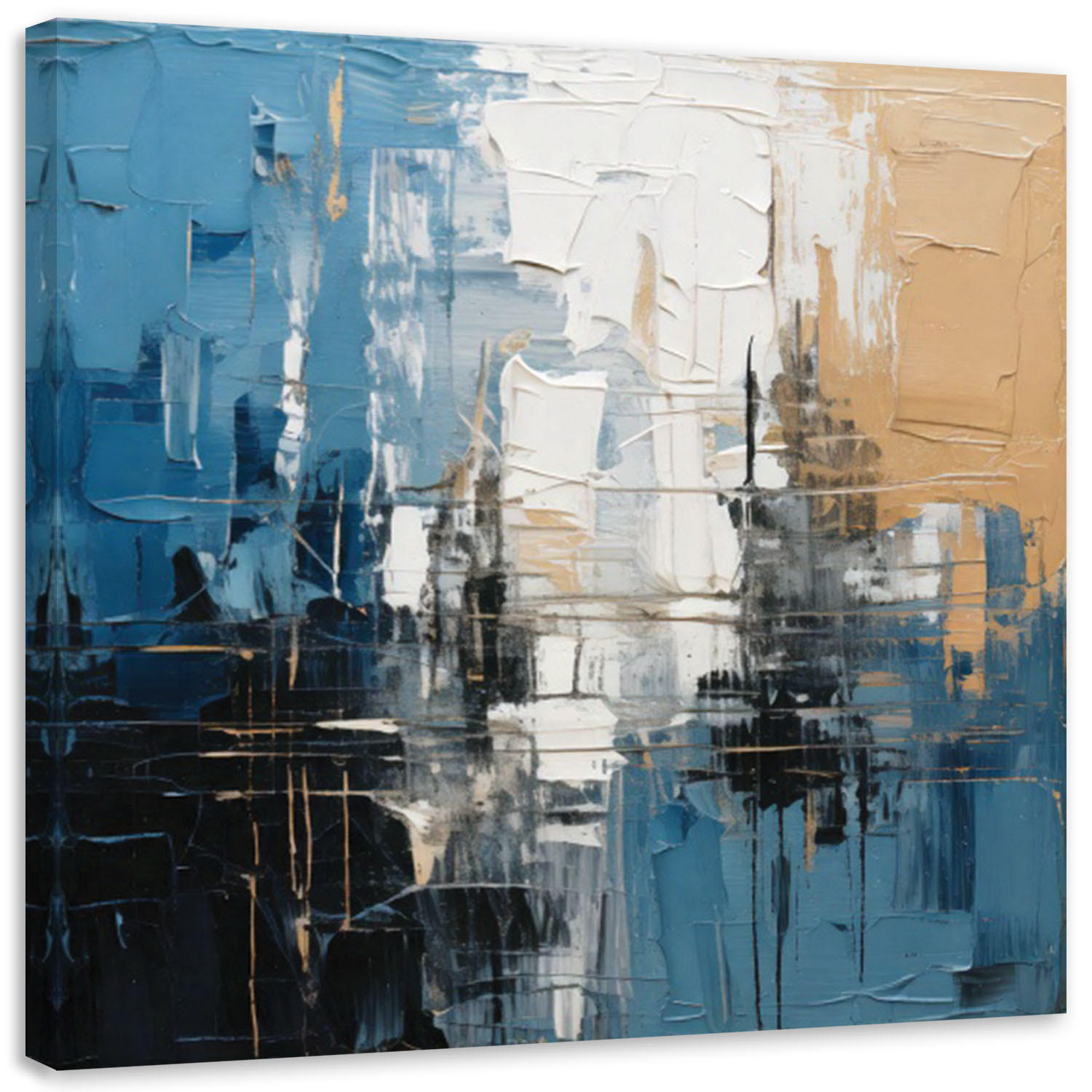 LEINWANDBILD Abstraktion Stadt Blau 60x60cm - Blau, Textil (60/60cm) - Feeby