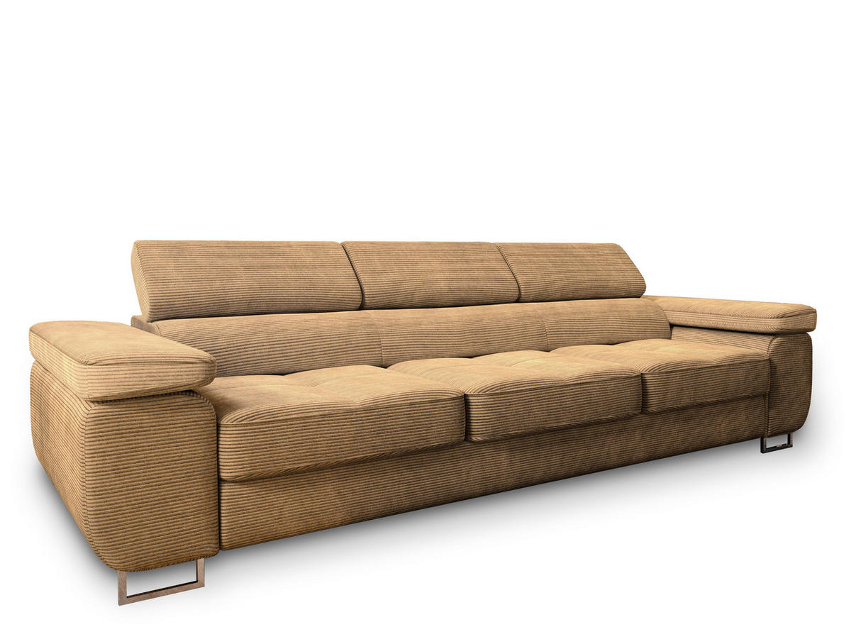 BETTSOFA MOSINE Gelb Kordstoff mit Schlaffunktion - Hellbraun/Gelb, Textil (281/87/98cm) - MASSENO