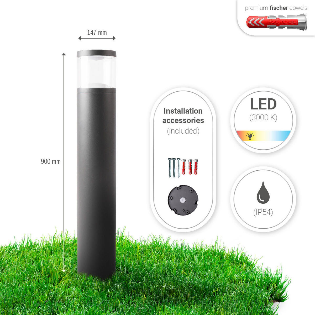 AUSSENLEUCHTE Giulia 90 - Anthrazit, Metall (14.7/14.7/90cm) - Paco Home