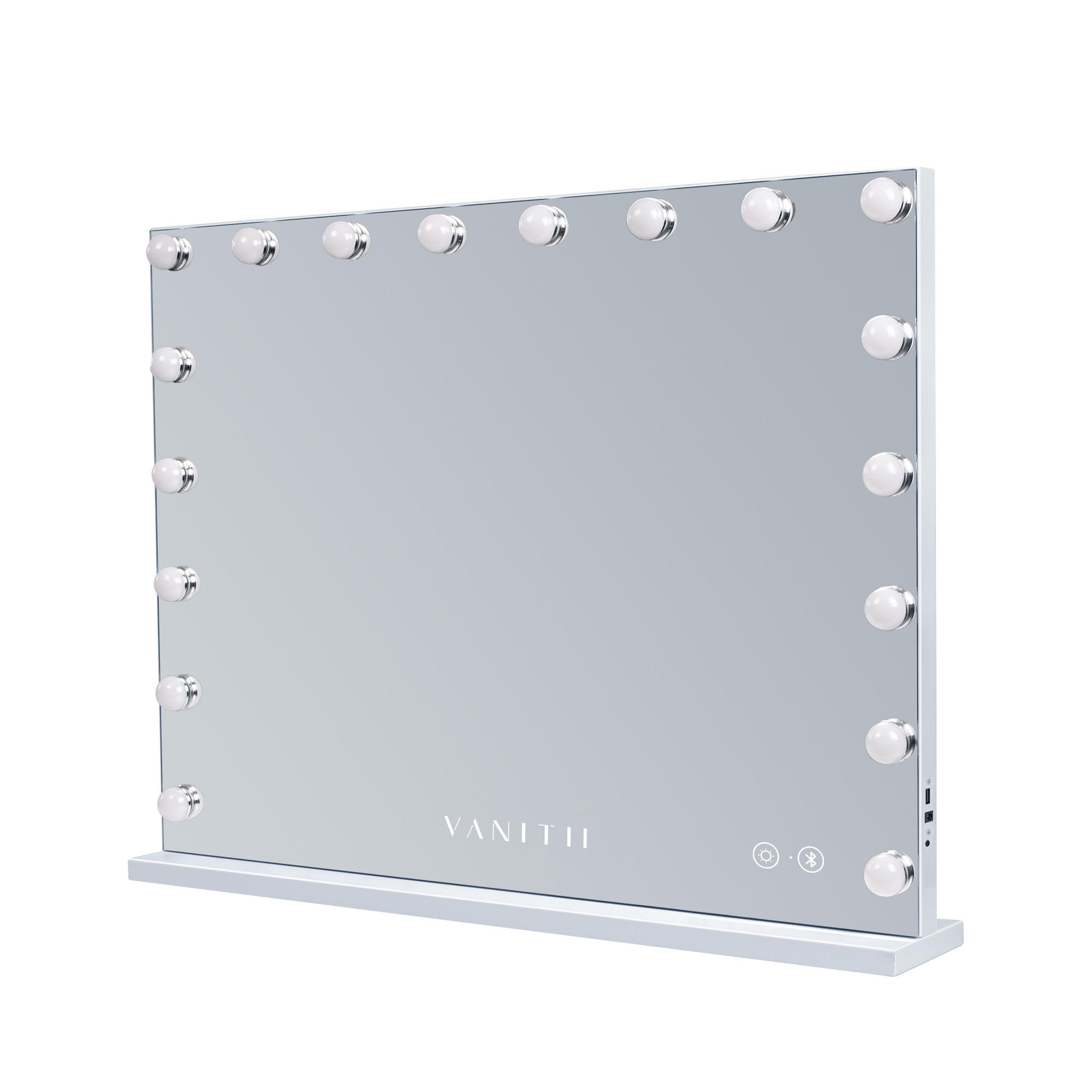VANITII OGLEDALO ZA LIČENJE z LED osvetlitvijo in Bluetoothom, belo, 80/58 cm - bela, kovina (80/58/15cm) - VANITII