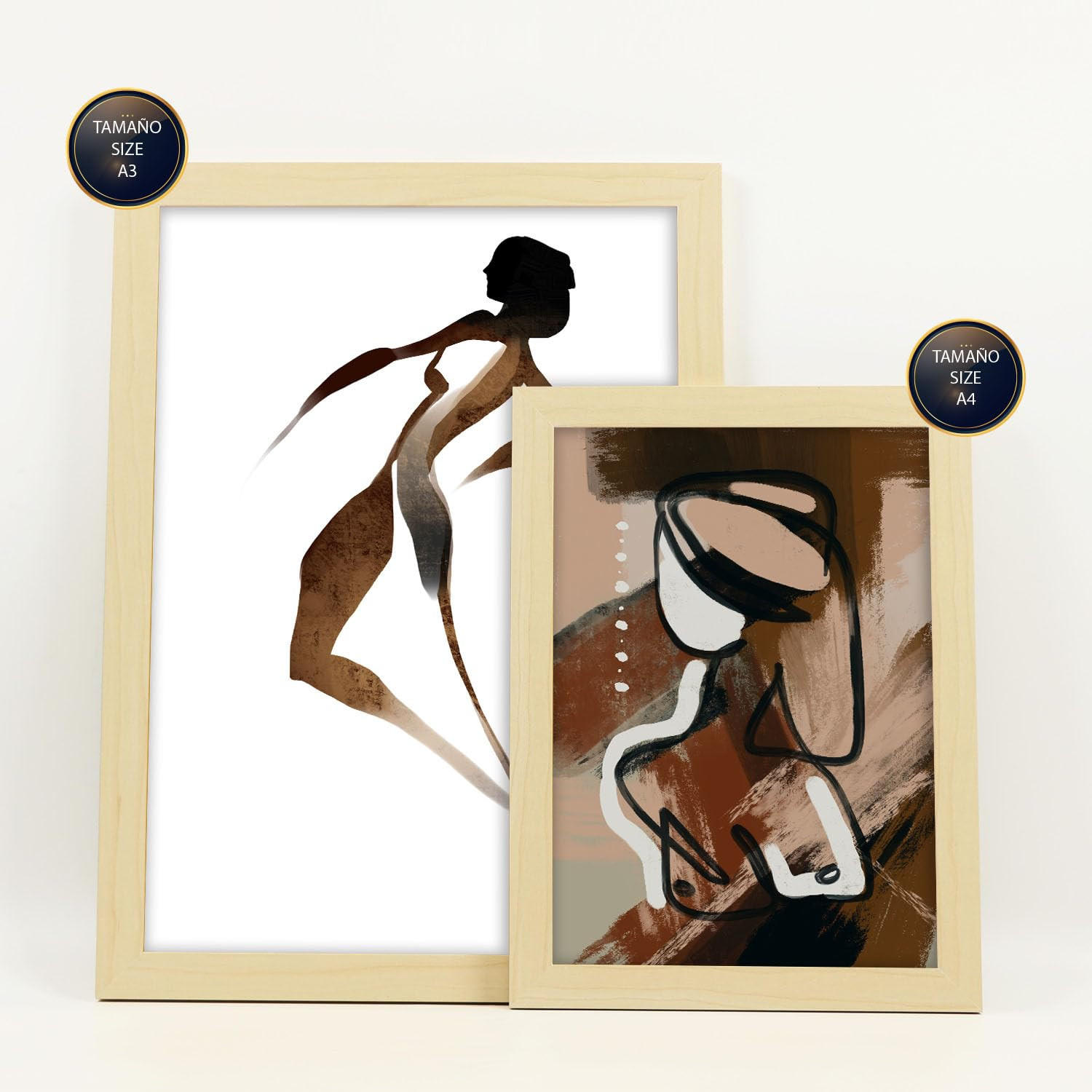 POSTER Set Mit 6 Weibliche Körpertugend Abstrakt Größe A3 & A4 Rahmen aus hellem Holz - Beige, Papier (29.7/1cm) - Nacnic