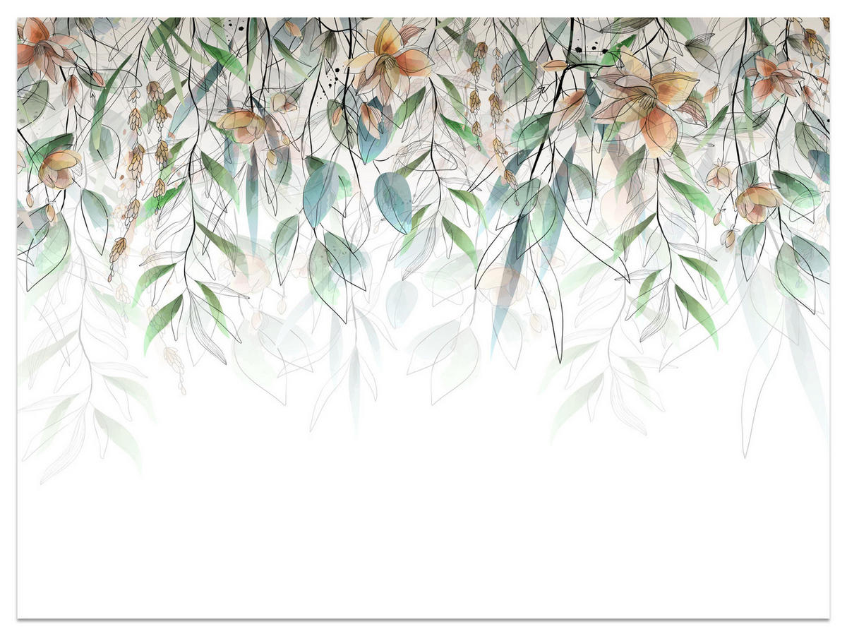 FOTOTAPETE für Esszimmer Blätter Abstraktion 500x350 - Orange/Weiß, Papier (500/350cm) - Muralo