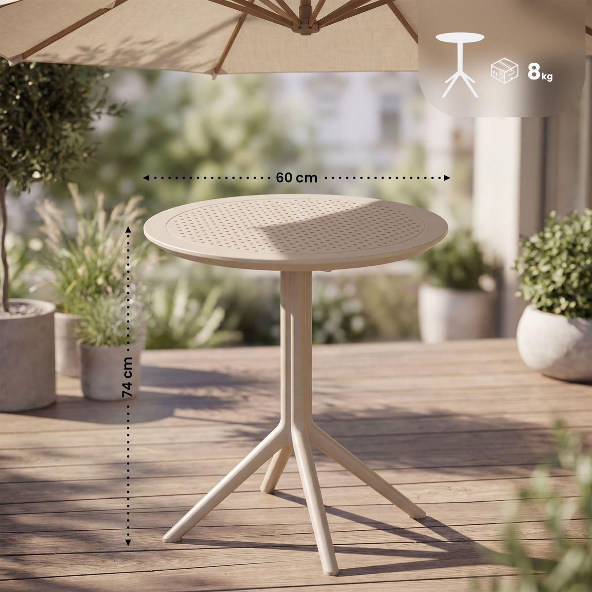 GARTENTISCH rund Kunststoff taupe - Taupe, Kunststoff (60/60/74cm) - CLP