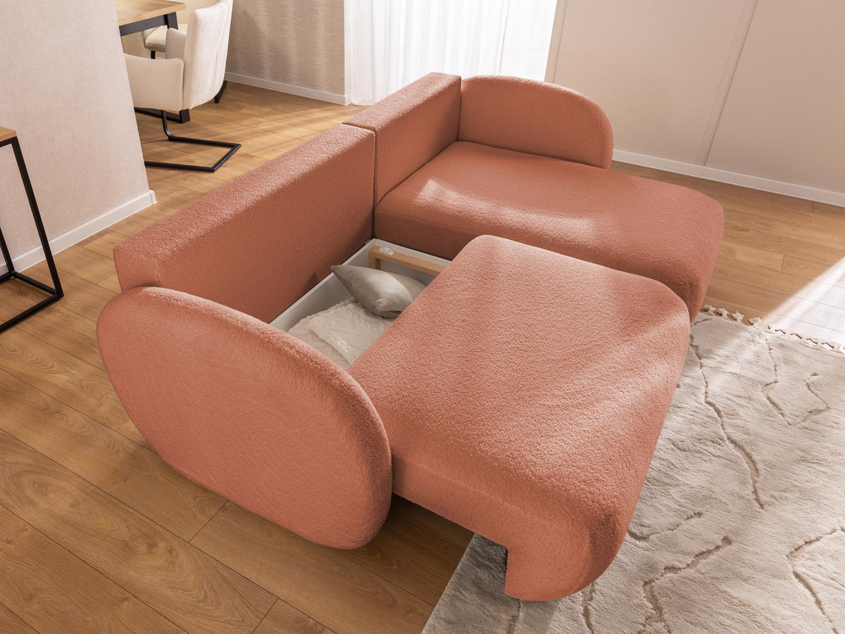 ECKSOFA Candy mit Schlaffunktion Terrakotta Bouclé-Stoff - Ottomane rechts - Terra cotta/Schwarz, Holz/Kunststoff (146/230cm) - S-Style Möbel