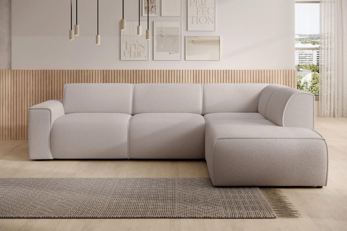 ECKSOFA Bouvi Hellbeige rechts - Ecru/Schwarz, Kunststoff/Textil (220/292cm) - Selsey