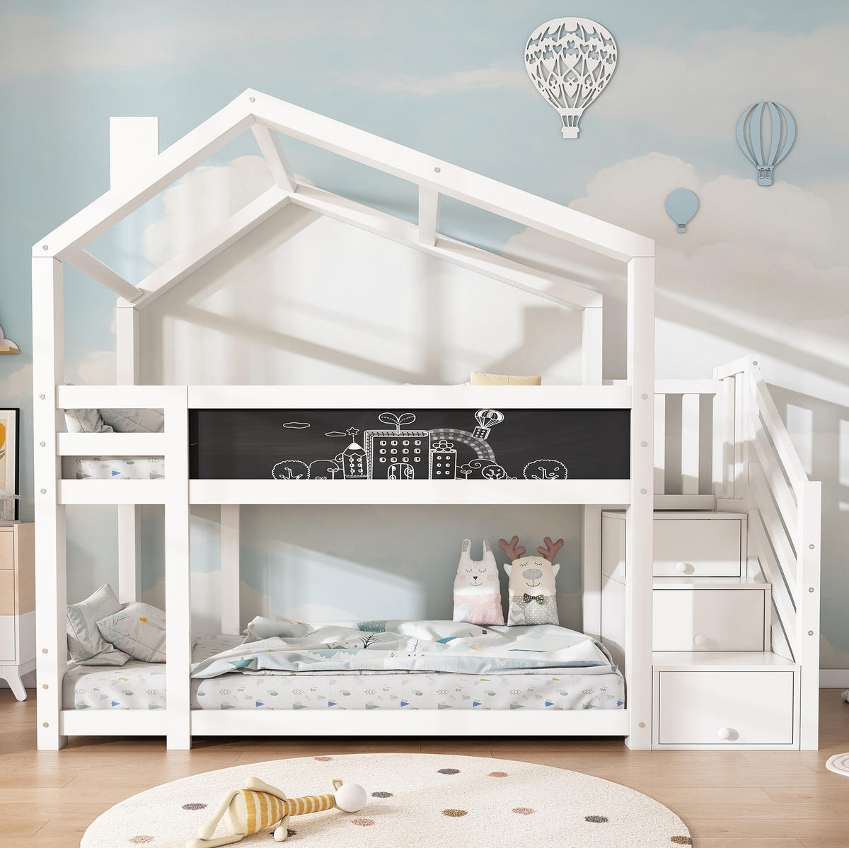 ETAGENBETT im Baumhausstil mit Stauraum 90 x 200 cm Weiß - Weiß, Holzwerkstoff (90/200cm) - Beauniv