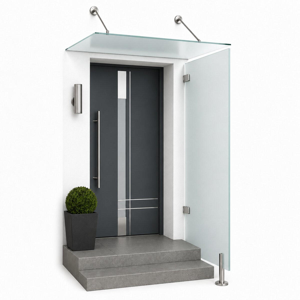 SEITENTEIL für Glasvordach 200 cm Sicherheitsglas Satiniert Eckig - Weiß, Glas (200/1.31/90cm) -  Glaswerk Westfalen