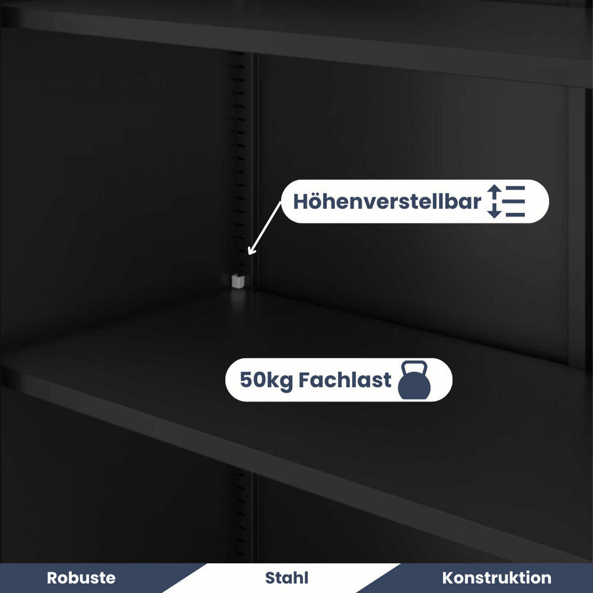 AKTENSCHRANK abschließbar ROLF mit Schiebetüren 185x90x40cm Schwarz - Schwarz, Metall (90/185/40cm) - DELUKE