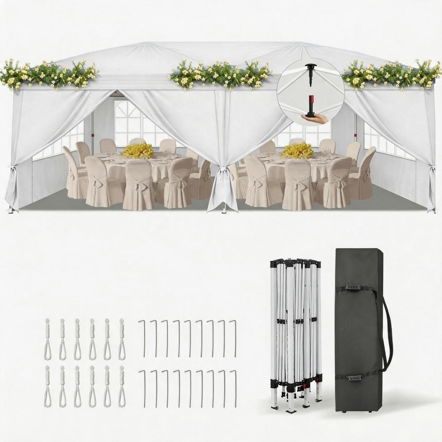 FALTPAVILLON 3x6 m mit 6 Seitenteilen Weiß - Weiß, Metall (300/268/600cm)