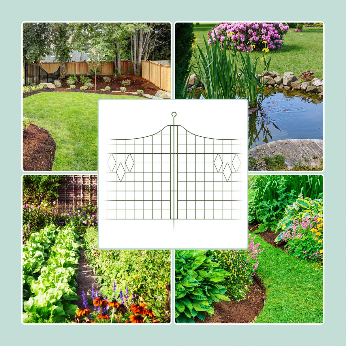 5xTEICHZAUN - Dunkelgrün, Metall (365/66cm) - Relaxdays