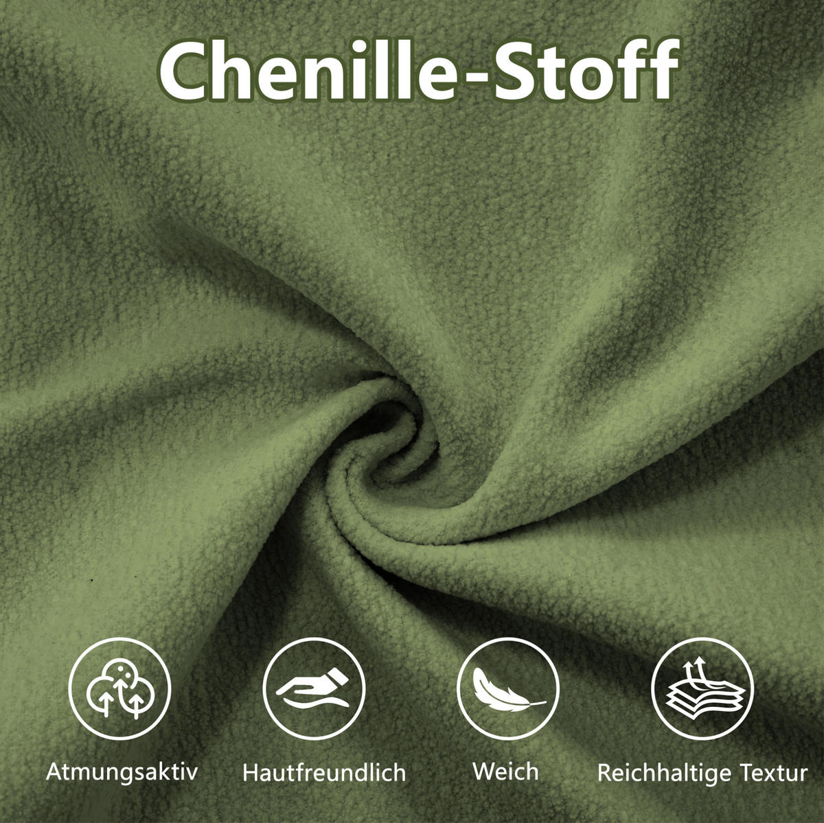 SOFA aus Chenille in Grün mit Tiefensitz - Grün, Textil (77/81/313cm) - Flora Grace