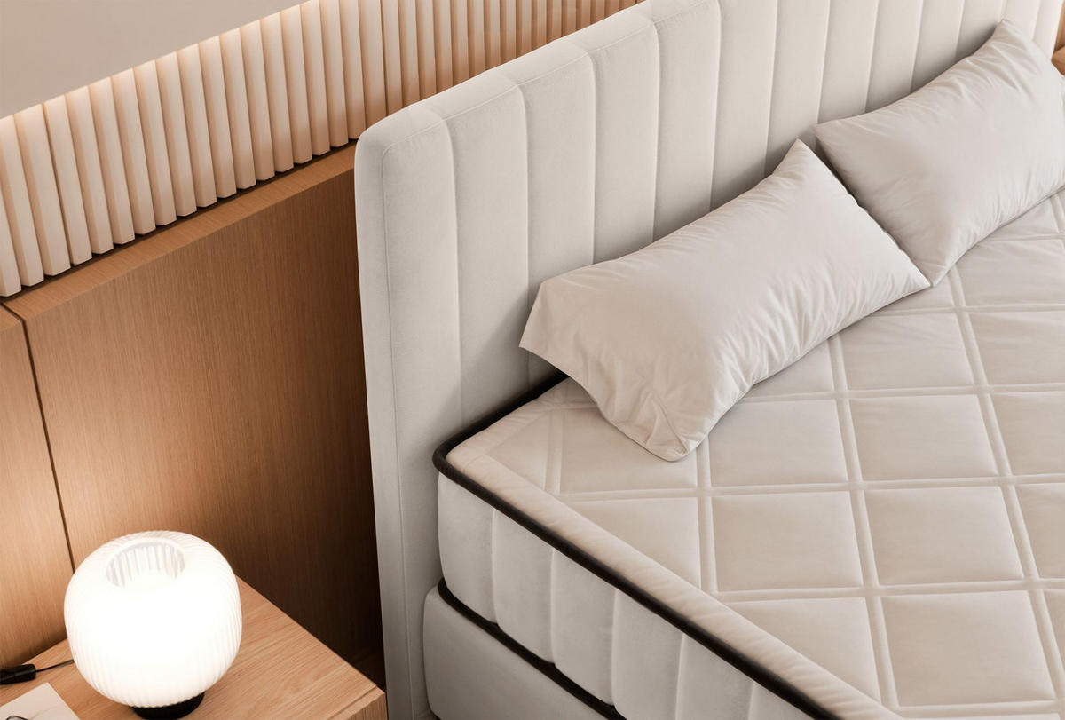 BOXBETT Mufasso Creme Samtbezug 180x200 cm - Creme/Schwarz, Textil/Metall (180/200cm) - Selsey