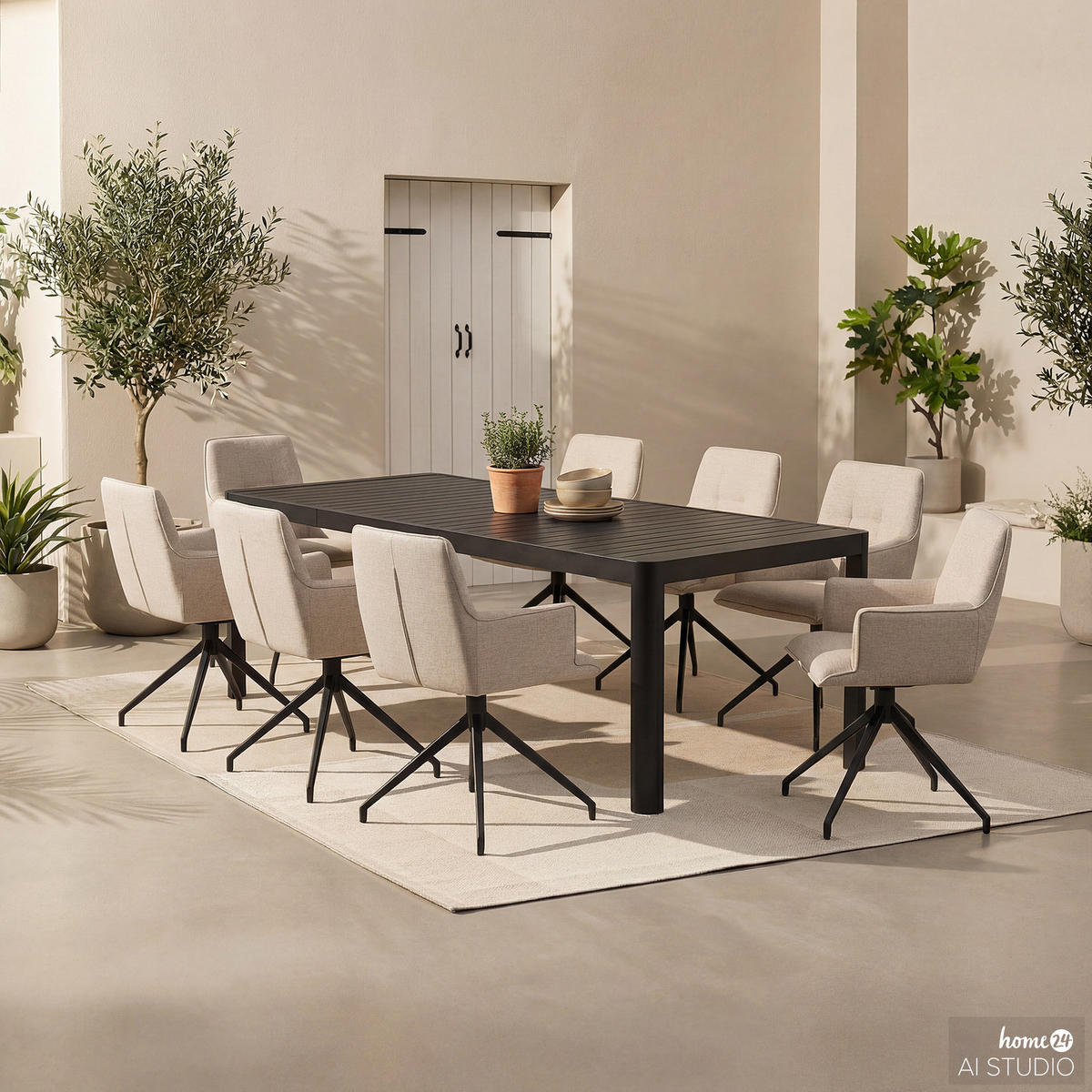 GARTENESSGRUPPE - 9-teilig - Stahl / Polyester - Sandfarben, Textil/Metall - home24