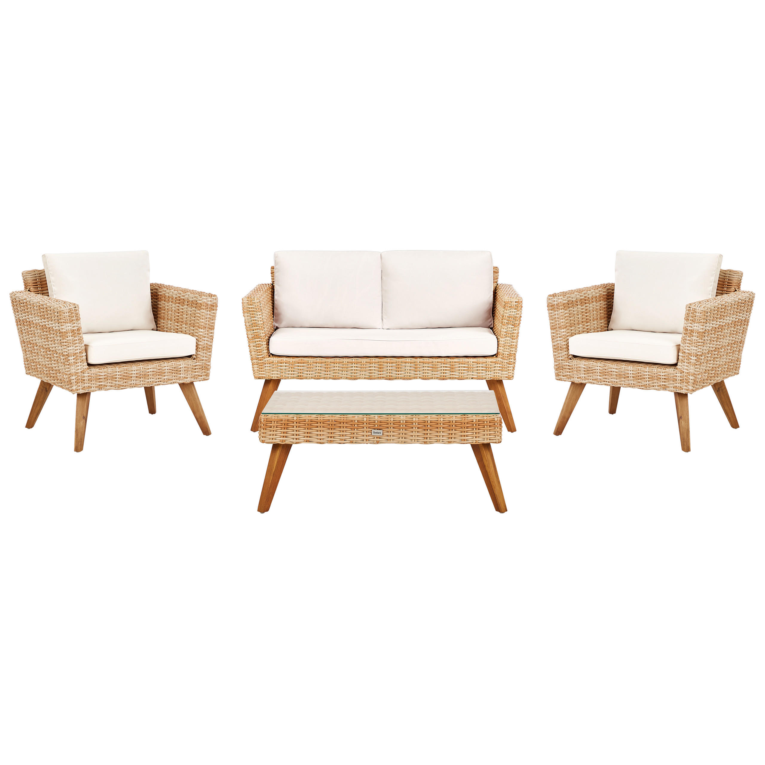 LOUNGE-SET 4-Sitzer PE Rattan Cremeweiß Vittoria - Hellbraun/Naturfarben, Kunststoff - Beliani