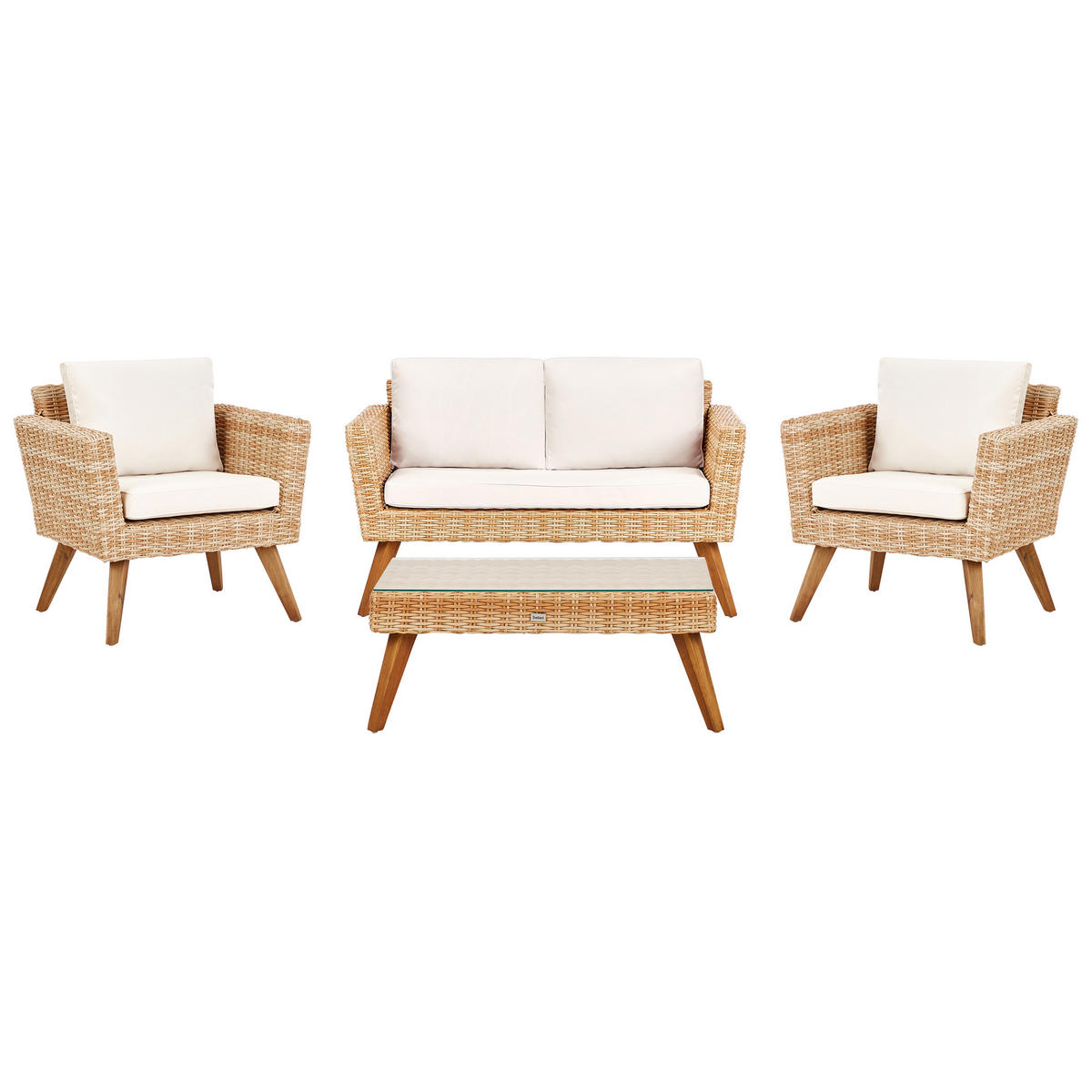 LOUNGE-SET 4-Sitzer PE Rattan Cremeweiß Vittoria - Hellbraun/Naturfarben, Kunststoff - Beliani