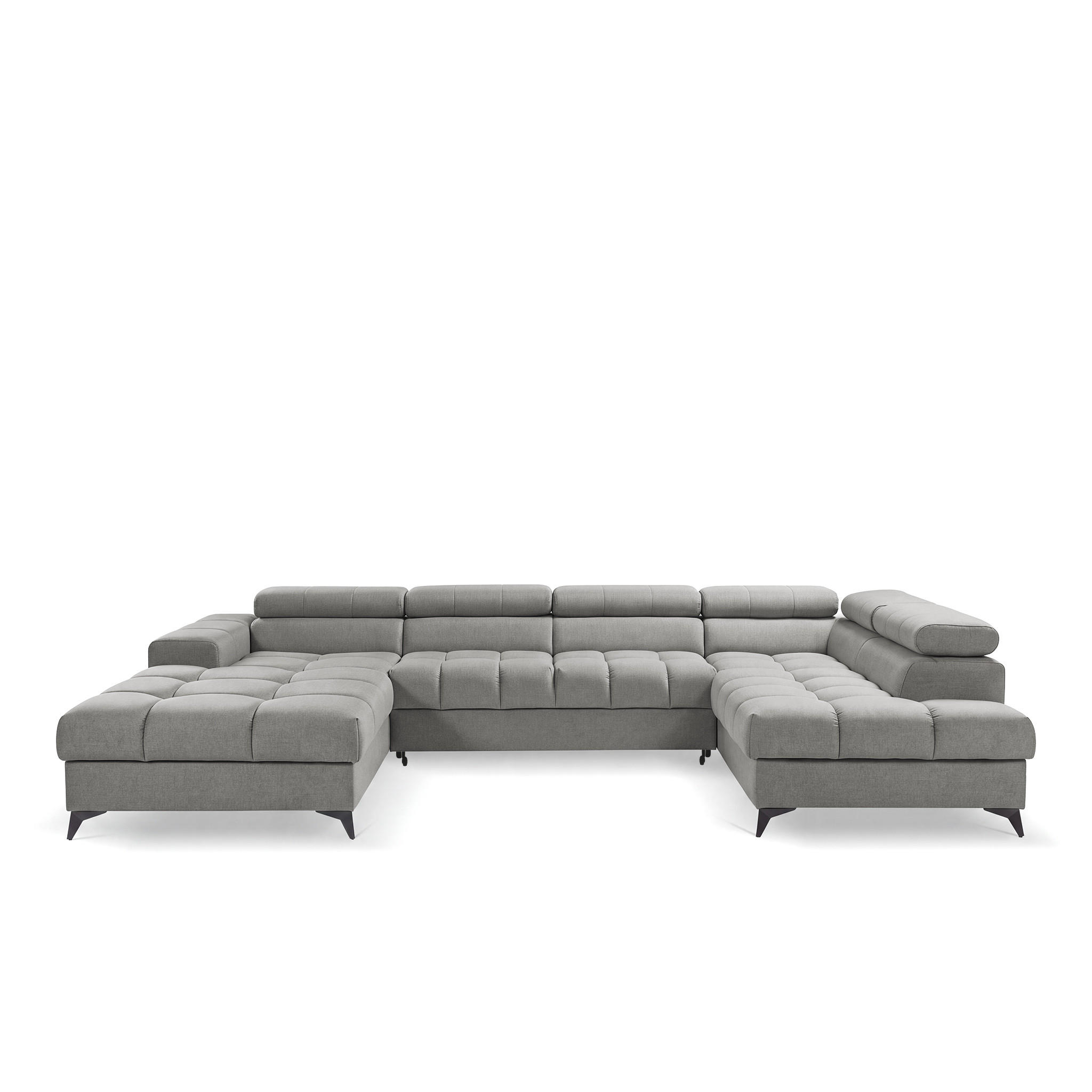 ECKSOFA PUDDING U Links mit Schlaffunktion 125x260 Velours Grau - Schwarz/Grau, Holz/Textil (203/350cm) - Muffo