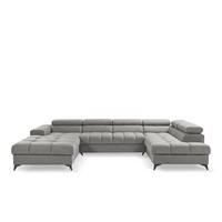 ECKSOFA PUDDING U Links mit Schlaffunktion 125x260 Velours Grau - Schwarz/Grau, Holz/Textil (203/350cm) - Muffo