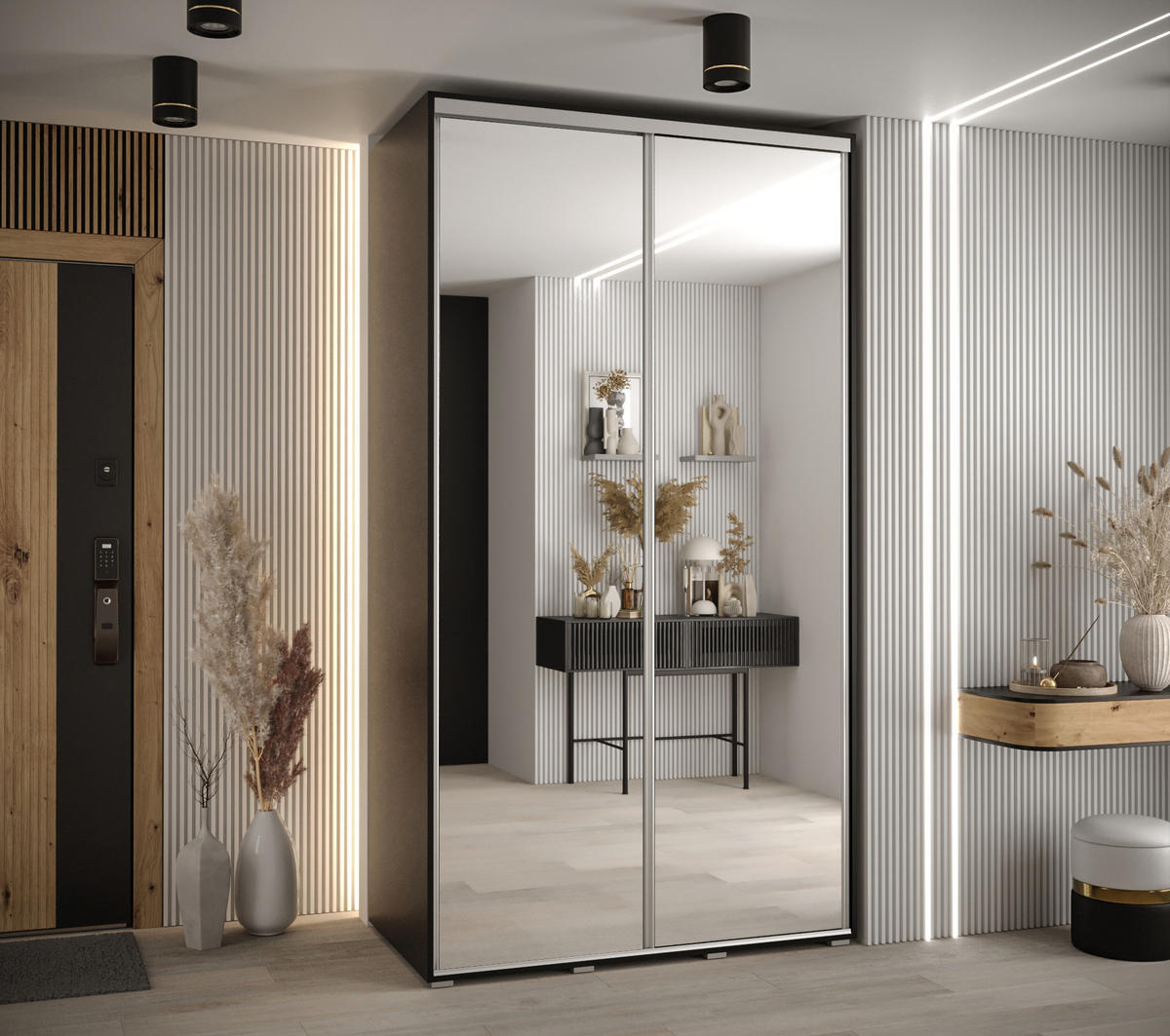 SCHWEBETÜRENSCHRANK 235,2/140/60 2-türig - Silberfarben/Schwarz, Holz/Metall (140/235/60cm) - Abiks Möbel