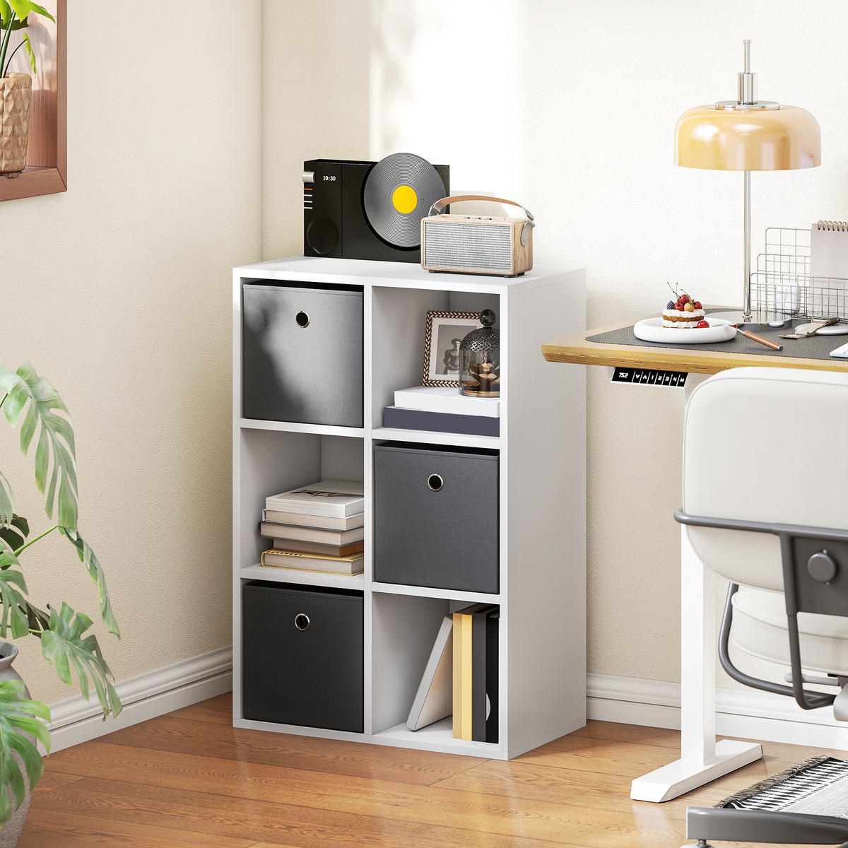 BÜCHERREGAL Bücherschrank mit 3 Stoff-Schubladen, Standregal mit offenen Regalen - Weiß, Holzwerkstoff/Textil (30/79.8/53.7cm) - HOMCOM