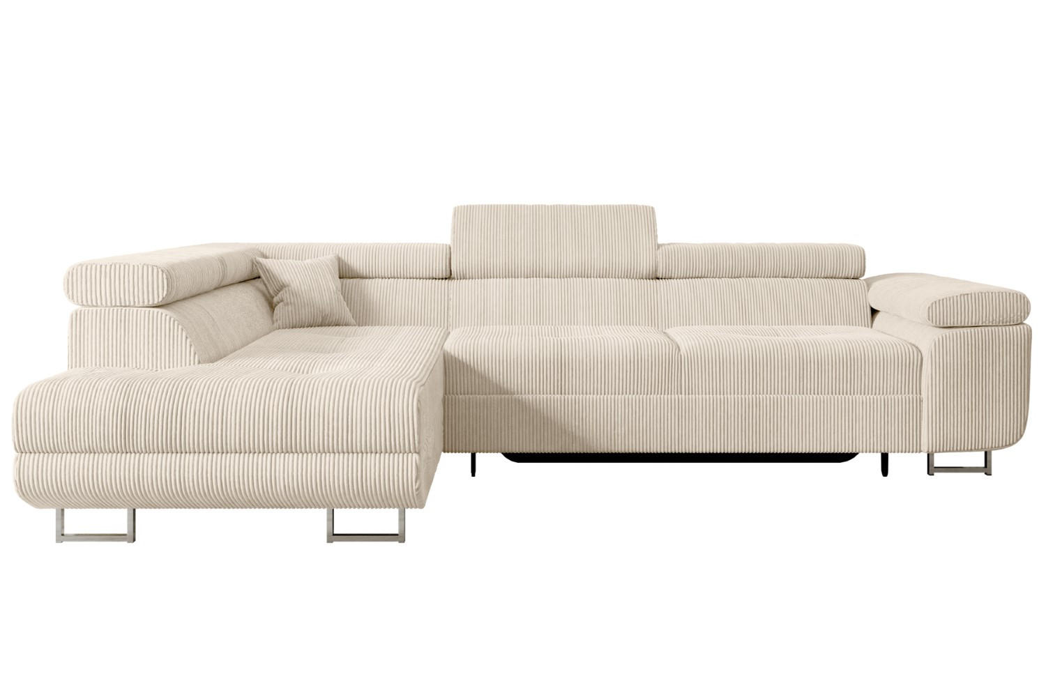 ECKSOFA mit Schlaffunktion und Bettkasten GUSA-L 272x202x107 cm Beige Cord - Beige/Silberfarben, Holzwerkstoff/Textil (202/272cm) - ALTDECOR
