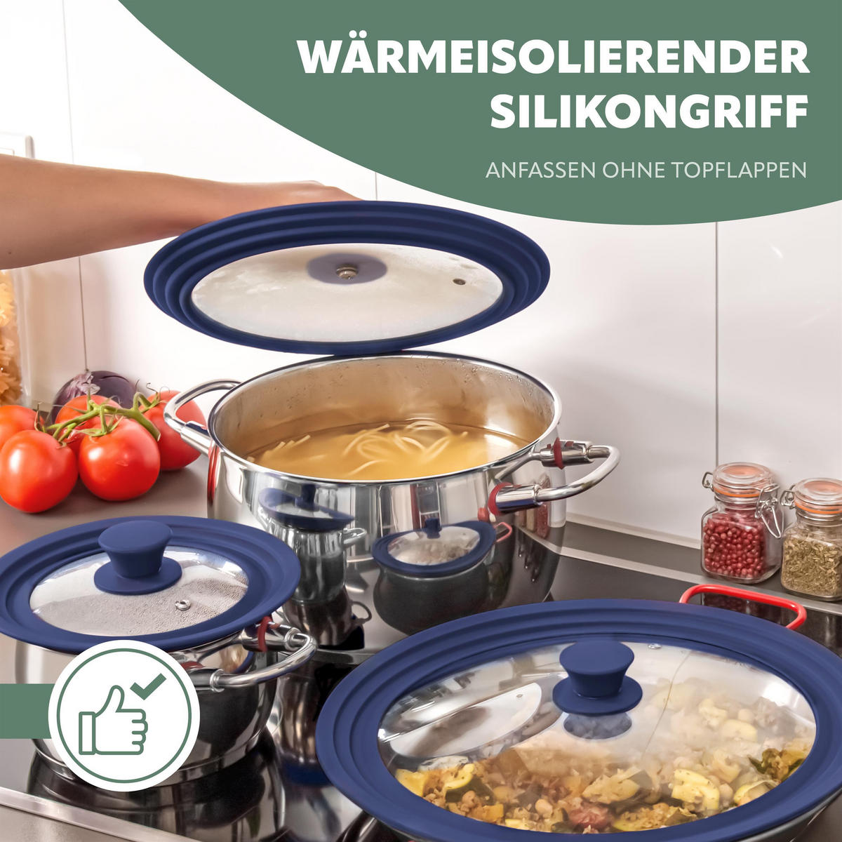 UNIVERSAL-GLASDECKEL, 30/32/34 cm, blau groß - Blau, Glas (34/34/6cm) - bremermann