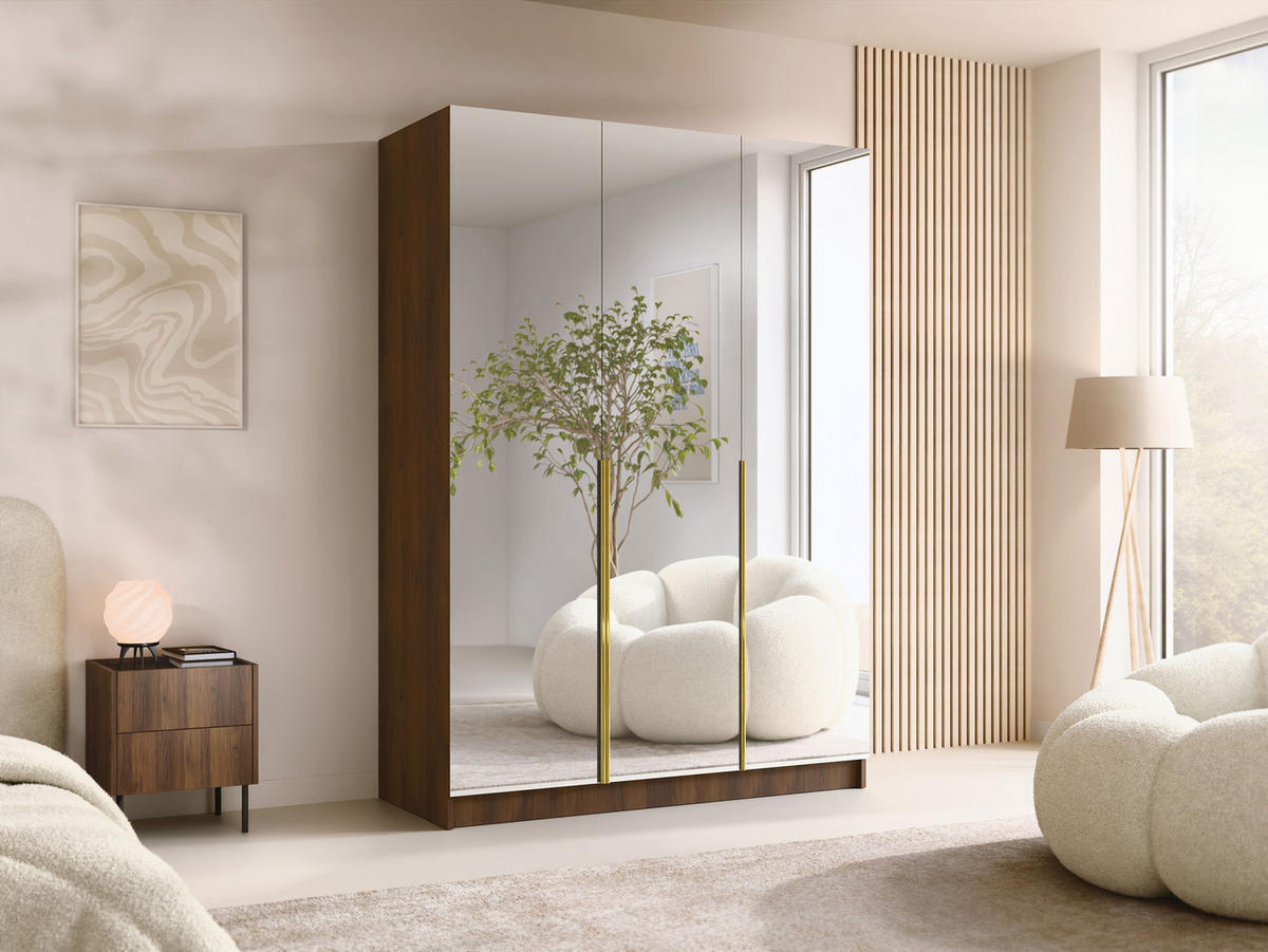 KLEIDERSCHRANK Calia III - Goldfarben/Nussbaumfarben, Holzwerkstoff/Metall (150/215/58cm) - MIRJAN24